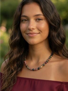 Tourmaline Gemstone Multicolor Beaded Necklace 14K Gold New in Box Stunning